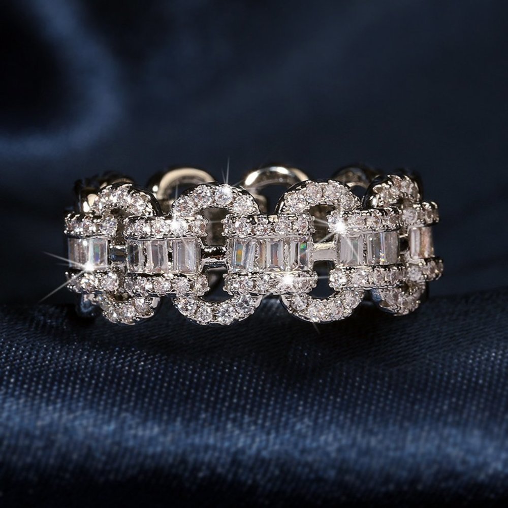 💥Luxury Eternity Wedding 925 Silver Plated CZ Dainty Ring for Women,UNVN12261 - Picture 2 of 5